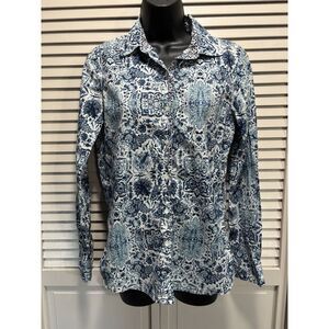 Joe Fresh Blue/White Floral‎ Button Up Long Sleeve Shirt Size XS Cotton